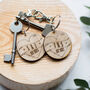 Personalised Love Heart Wooden Oak Token Keyring Set, thumbnail 5 of 5