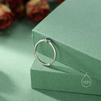 Sterling Silver Very Tiny Sapphire Blue Cz Heart Ring, 5 of 12