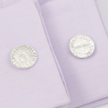 Solid Sterling Silver Viking Coin Cufflinks, 2 of 3