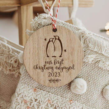 First Christmas Engaged Wooden Tree Bauble, 2 of 2