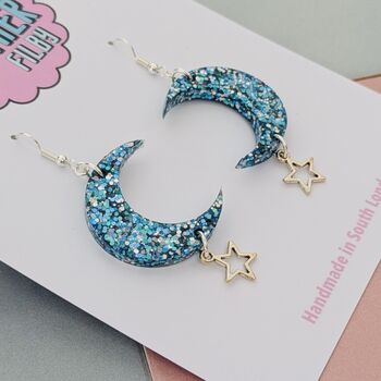Sparkly Moon And Star Glitter Resin Earrings, 8 of 8