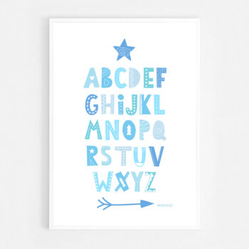 Alphabet Blue Scandi Nursery Print, 5 of 5