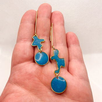 Abstract Drop Blue Statement Earrings, 2 of 9