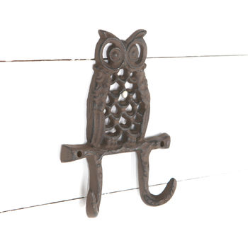 Handcast Cast Iron Owl Double Wall Hook, Fathers Day, 2 of 2