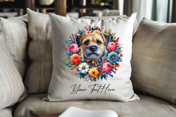 Personalised Border Terrier Summer Floral Dog Wreath Cushion And Mug Gift Bundle B, 4 of 4