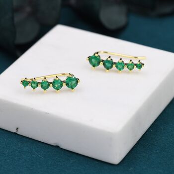 Sterling Silver Emerald Green Cz Crawler Earrings, 2 of 12