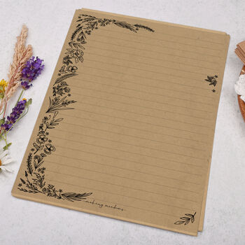A5 Kraft Letter Writing Paper With Linear Flower Border, 3 of 4