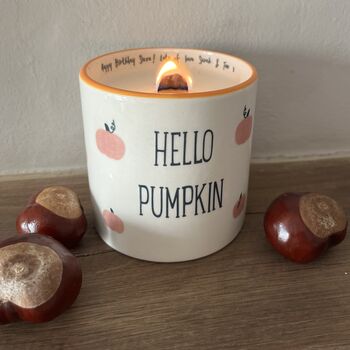 Hello Pumpkin Handmade Ceramic Personalised Candle, 3 of 4