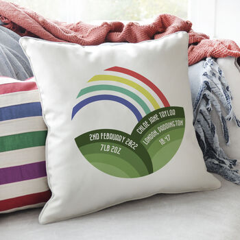 Personalised Birth Announcement Rainbow Cushion, 2 of 2