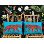 Bright Blue Embroidered Wool Tiger Cushion, thumbnail 2 of 3