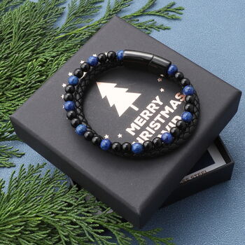 Christmas Personalised Multi Layered Beaded Leather Bracelet For Men, 9 of 11