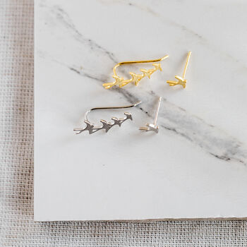 Silver Or Gold Swallow Stud Climber Earrings, 2 of 11