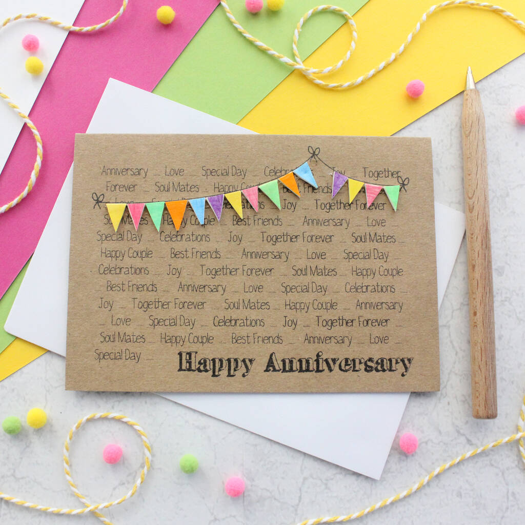 Personalised Happy Anniversary Card With Bright Bunting, 1 of 6
