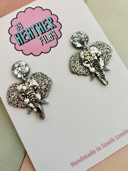 Elephant Glitter Resin Earrings / Animal Lover Gift / Safari Statement Jewellery / Cute Wildlife Accessories, 4 of 5
