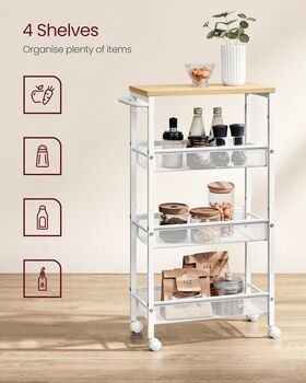 Four Tier Trolley Space Saving Kitchen Cart With Handle, 8 of 12