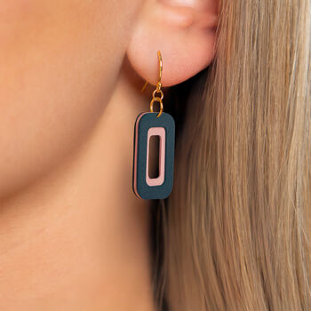 Blue And Pink Rectangle Earrings • Gold Plated Sterling Silver Hooks, 2 of 8