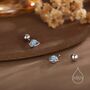 Tiny Blue Opal Planet Screw Back Earrings In Sterling Silver, thumbnail 3 of 9