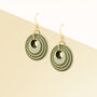 Green And Khaki Geometric Circular Earrings • Gold Plated Sterling Silver Hooks, thumbnail 5 of 9