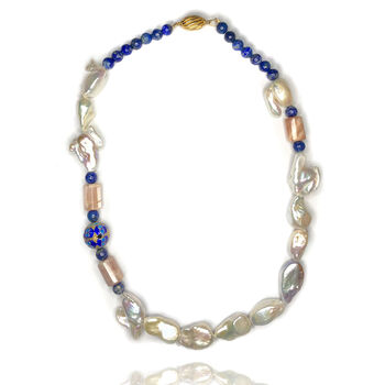 Baroque Pearls, Lapis Lazuli, Chalcedony Necklace, 2 of 2