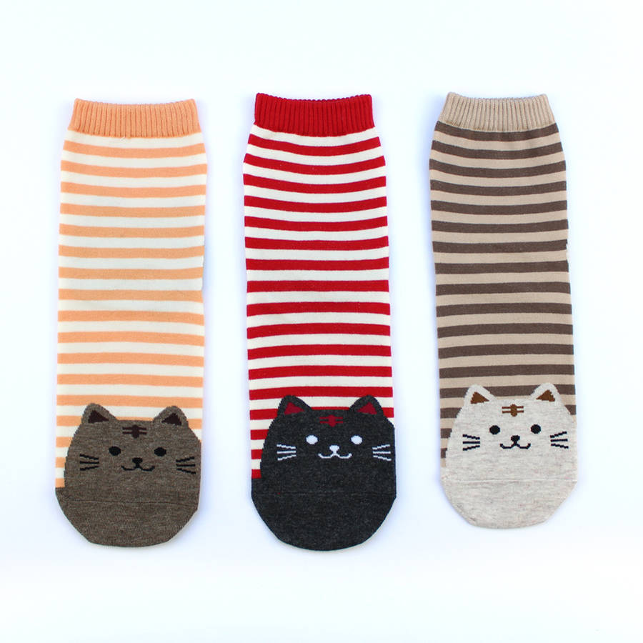 set of three cat socks in a gift box by studio hop