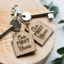 Our First Home Engraved Wooden Oak Keyring Set, thumbnail 2 of 7