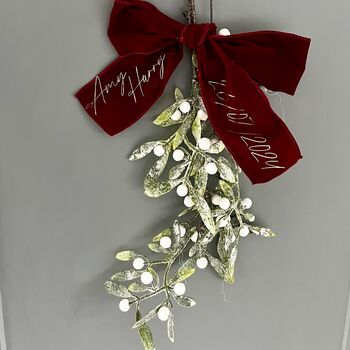 Glitter Mistletoe, Personalised Bow, Newly Wed Christmas Gift, 2 of 7