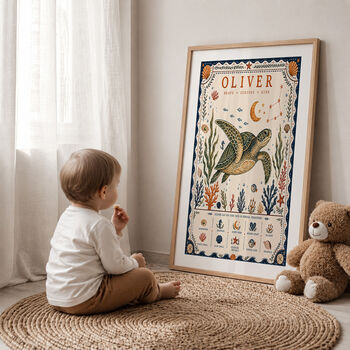 Personalised Sea Turtle Hidden Treasure Print | Children's Birth Keepsake, 6 of 9