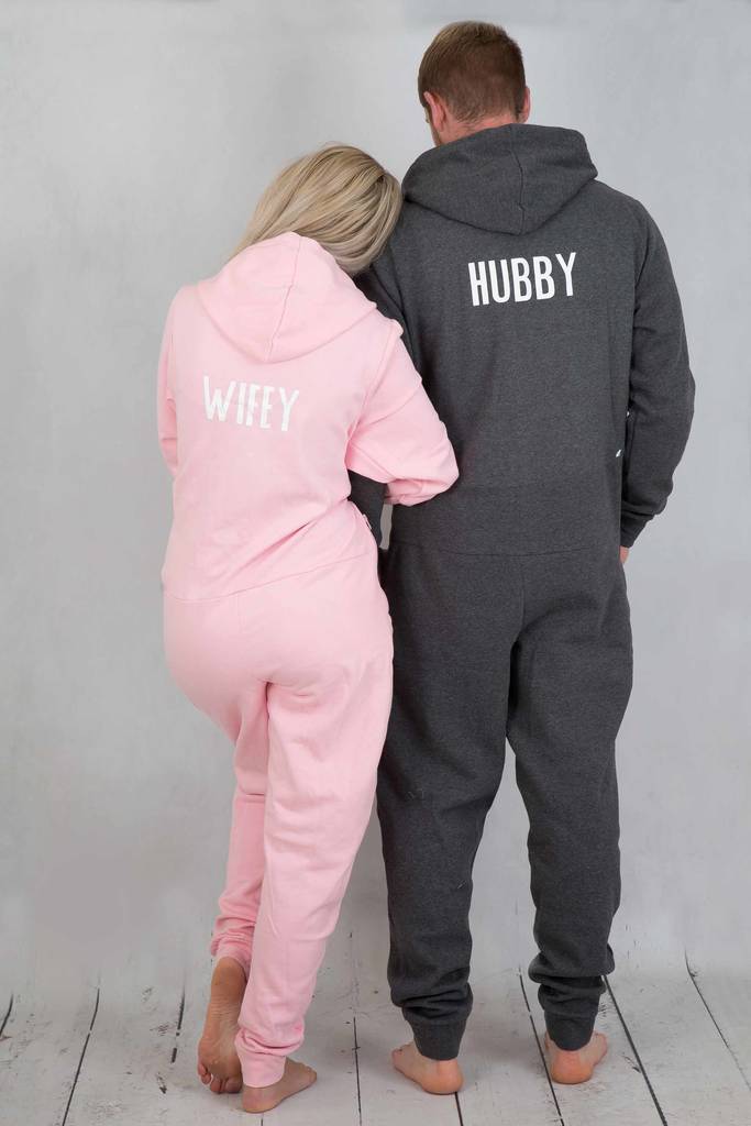 Adult Personalised Hubby And Wifey Onesies, 1 of 3