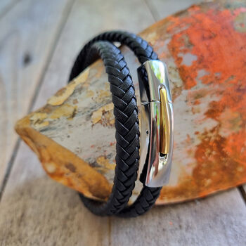 Mens Double Leather Bracelet With Gold And Silver Clasp, 2 of 7
