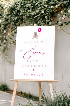 Personalised Teddy Bear First Birthday Welcome Sign, 2 of 3