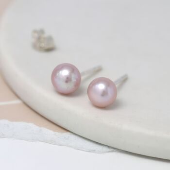 Sterling Silver Pink Freshwater Pearl Stud Earrings, 6 of 10