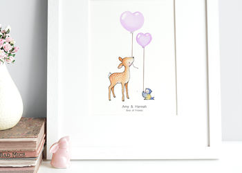 Personalised Baby Deer And Bluebird Bestfriends Picture, 4 of 9