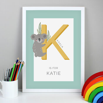 Personalised Animal Alphabet A4 White Framed Print, 12 of 12