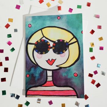 Birthday Card Girl With Blonde Bob And Sunglasses, 2 of 5