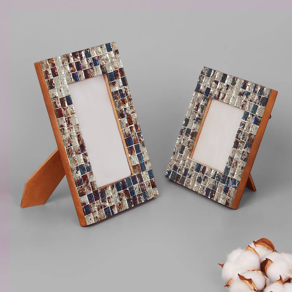 G Decor Silver And Blue Mosaic Effect Photo Frames, 1 of 7