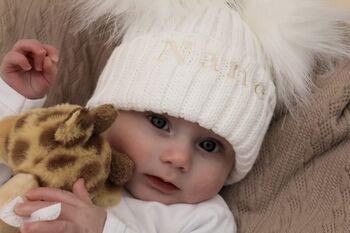 Newborn Double Pom Pom Winter Hat And Booties, 3 of 10