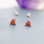 Sterling Silver Tiny Garnet Red Cz Heart Stud Earrings, thumbnail 4 of 12