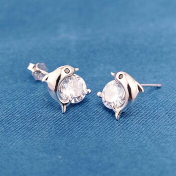 Dolphin Cz Stone Stud Earrings, 925 Sterling Silver, 2 of 5