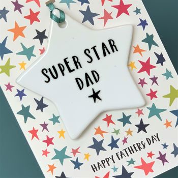 Bright Super Star Dad Card With Ceramic Keepsake, 5 of 5