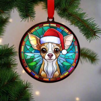 Chihuahua Fawn In Santa Hat Suncatcher Decoration, 3 of 6