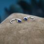 Sapphire Blue Cz Droplet Huggie Hoop Earrings, thumbnail 3 of 12