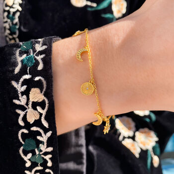 Gold Plated Engraved Moon, Star And Sun Charm Bracelet, 7 of 8