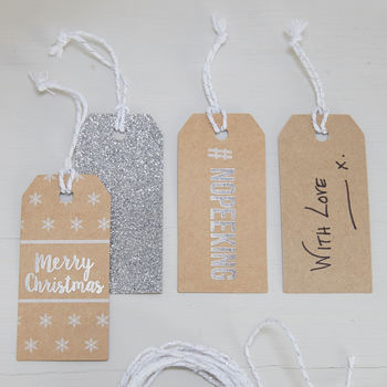 Christmas Silver Sparkle Glitter And Kraft Gift Tags, 2 of 3