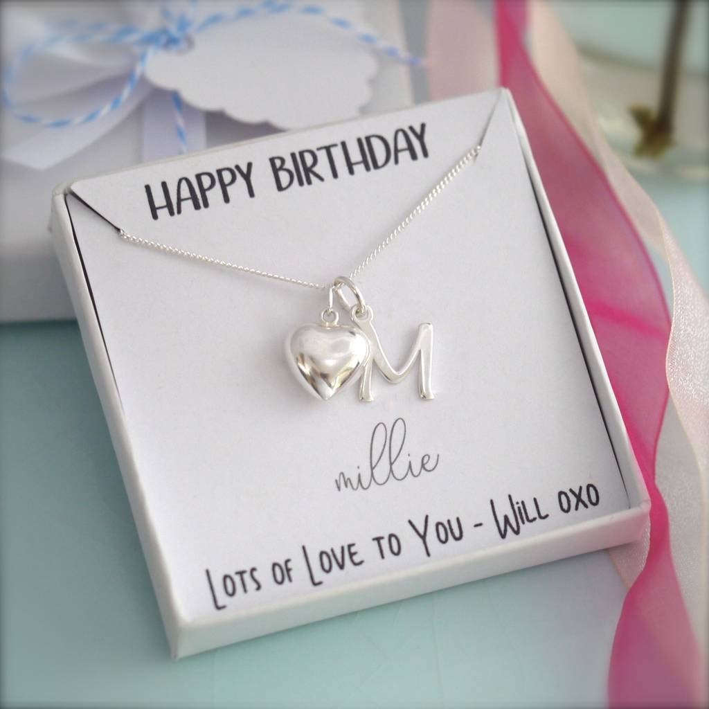 Sterling Silver Initial Heart Necklace By Dizzy