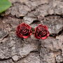 Rose Red Silver Tone Stud Earrings, thumbnail 1 of 4