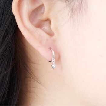 Silver Diamond Drop Hoop Earrings With Cz Stone, 2 of 7