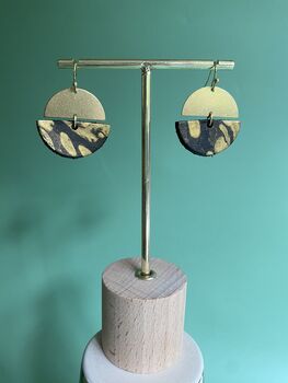 Handmade Leather Small Halfmoon With Pendent Earrings Marbled, 7 of 9