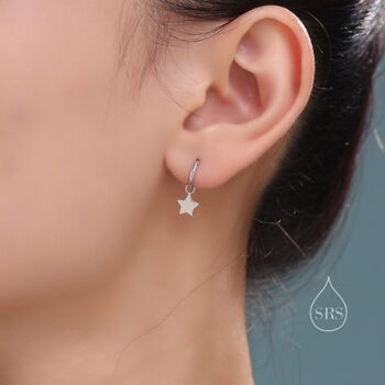 Sterling Silver Delicate Star Huggie Hoop Earrings, 7 of 12