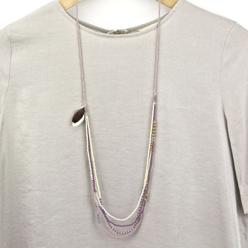 Feather Tassel Layered Long Purple Necklace, 5 of 10