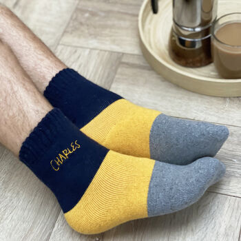 Men's Embroidered Colour Block Bed Socks, 4 of 5